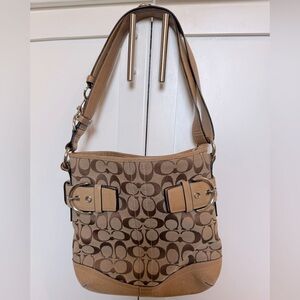 Coach Brown and Tan Signature Shoulder Bag